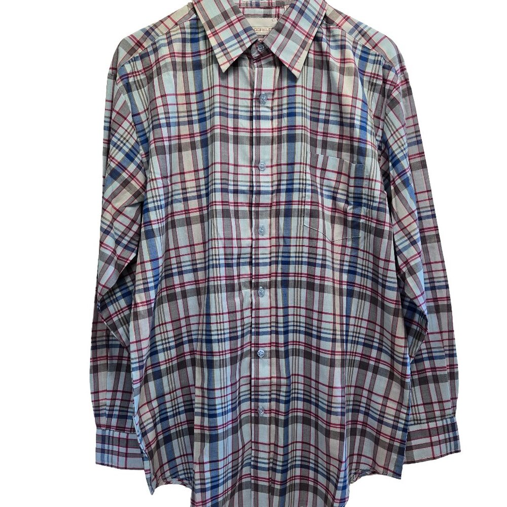 NWOT MEN'S WEDGEFIELD PLAID POLY COTTON BUTTON FRONT LONG SLEEVE SHIRT LARGE
